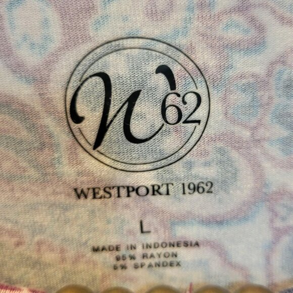 Westport 1962 Sz L SS Floral Beaded Keyhole Neckline Rayon Blend Stretch Blouse - Picture 3 of 6